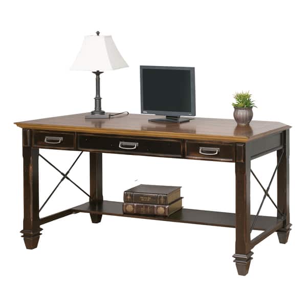Shop Hatherford Black And Brown Wood Writing Desk Overstock