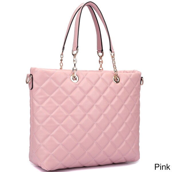 pink quilted tote bag