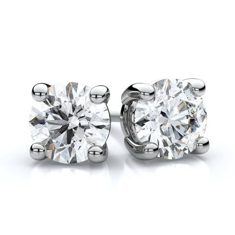 IGI Certified 18k White Gold 4-prong Round Diamond Stud Earrings 2ctw , H-I , SI