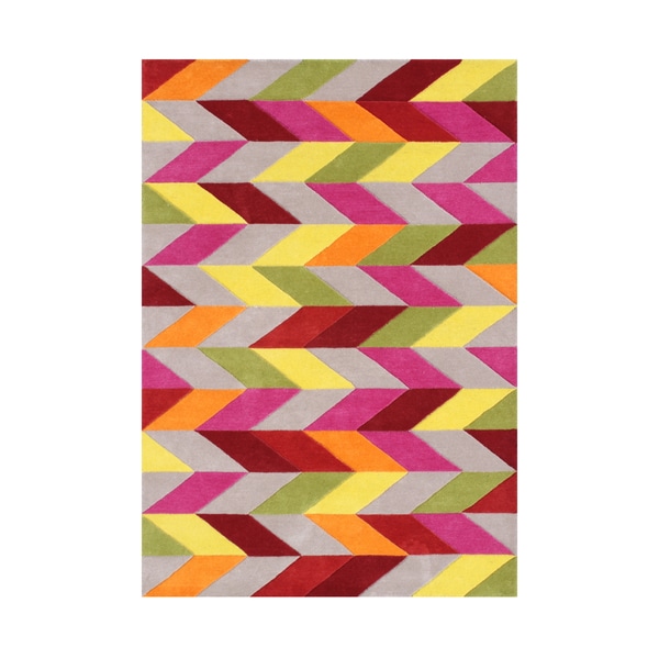 Alliyah Handmade Multicolored Optical Graphic Wool Rug For Contemporary Spaces