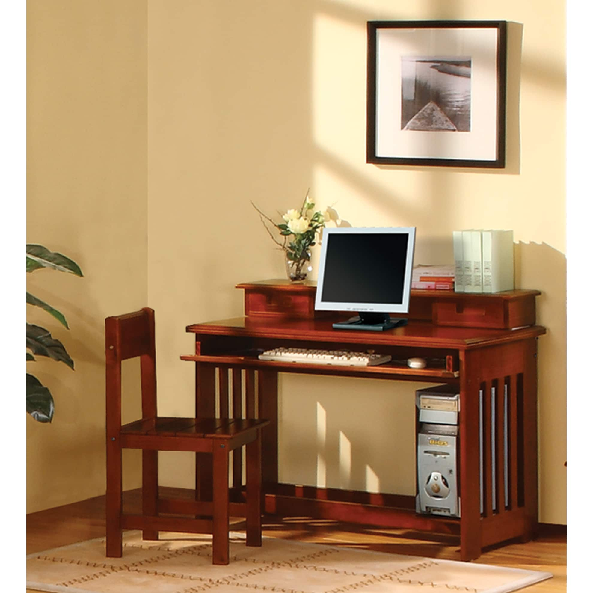 Shop Merlot Finished Solid Pine Student Desk With Hutch And Sturdy