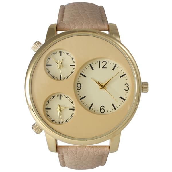 slide 1 of 7, Olivia Pratt Men's Beige Leather, Metal, Stainless Steel 2-dial Watch GoldBeige