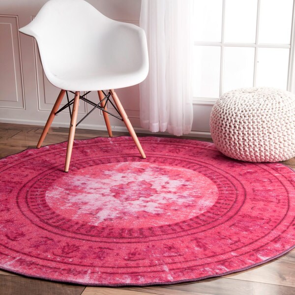Shop nuLOOM Vintage Inspired Adileh Overdyed Pink Round Rug 5'5 On