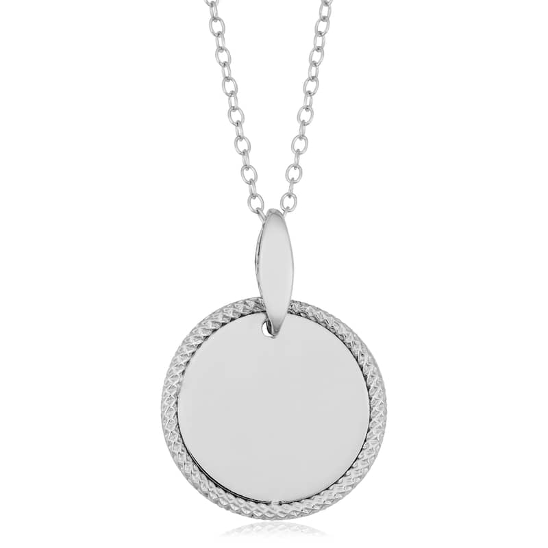 Argento Italia Rhodium Plated Sterling Silver 17mm Round Medal 18-inch Necklace