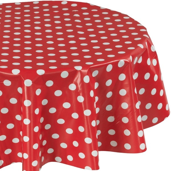 Ottohome Vinyl Red Polka Dot Polyester 55 Inch Indoor Outdoor Ottohome Vinyl Red Polka Dot Polyester 55 Inch Indoor Outdoor Tablecloth