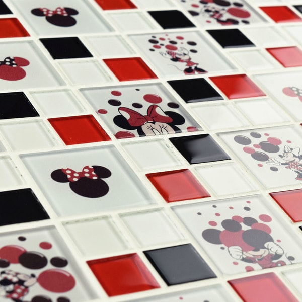 Disney 11.75x11.75-inch Minnie Red Glass Mosaic Wall Tile - Bed