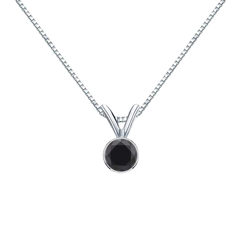 Auriya 14k Gold 1/4ctw Solitaire Black Diamond Necklace Bezel-set - White