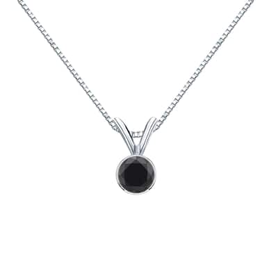 Auriya 14k Gold 1/4ctw Solitaire Black Diamond Necklace Bezel-set