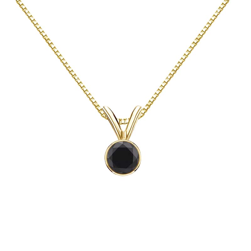 Auriya 14k Gold 1/4ctw Solitaire Black Diamond Necklace Bezel-set - Yellow