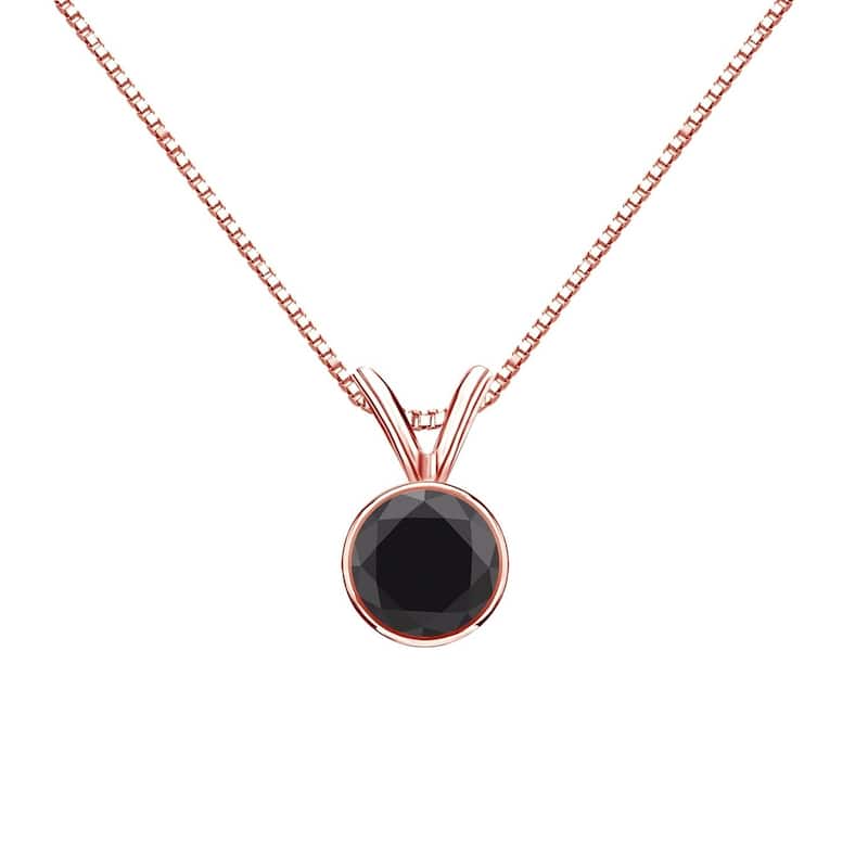 Auriya 14k Gold 1/2ctw Solitaire Black Diamond Necklace Bezel-set - Rose