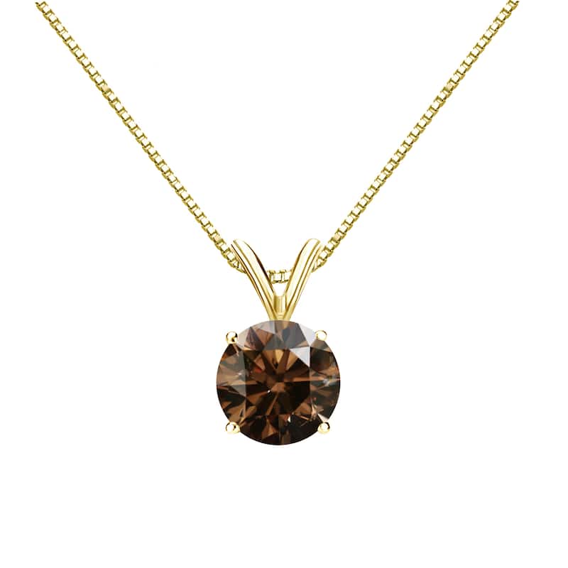 Auriya 14k Gold 1ct TDW Round Brown Diamond Solitaire Necklace (SI1-SI2)