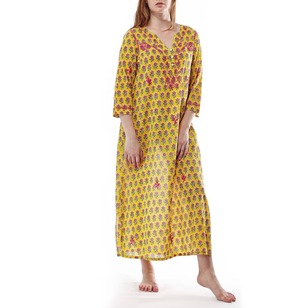 La Cera Women's Long Sleeve Embroidered Caftan