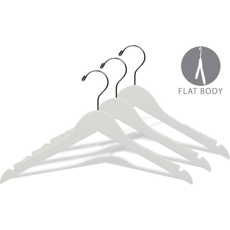 White Top Hanger with Notches and Inset Rubber Strips