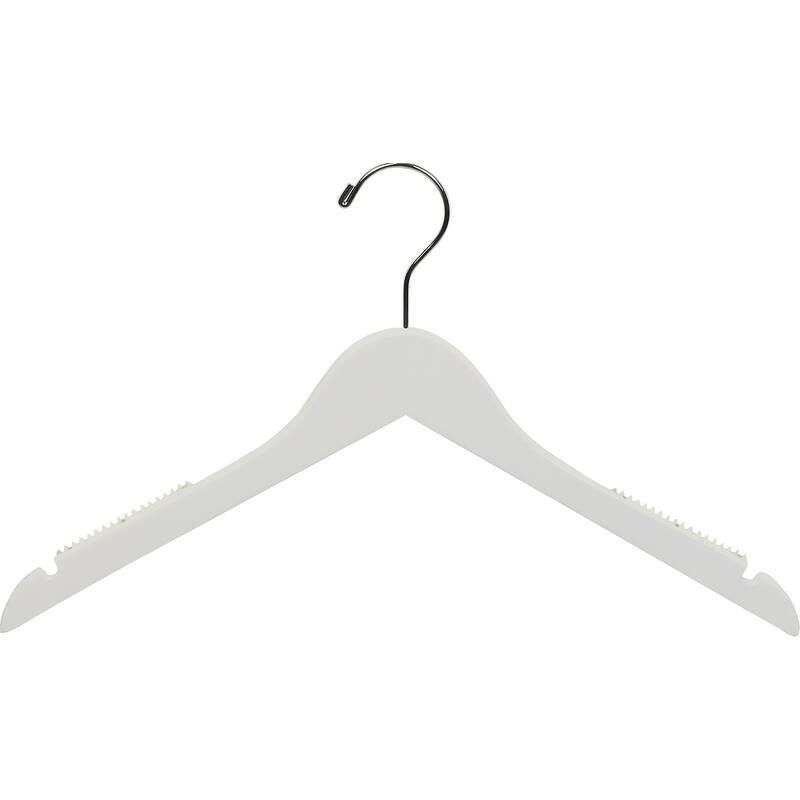 White Top Hanger with Notches and Inset Rubber Strips