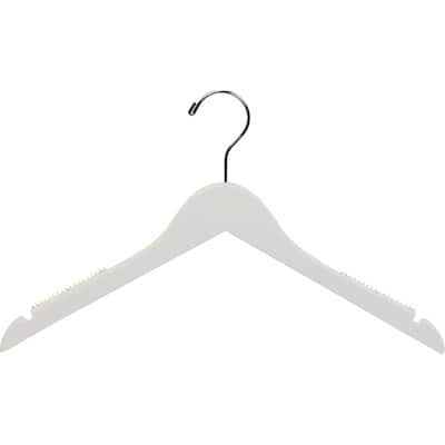 White Top Hanger with Notches and Inset Rubber Strips