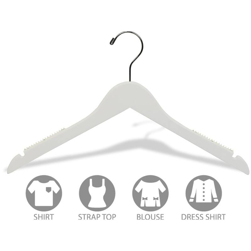 White Top Hanger with Notches and Inset Rubber Strips
