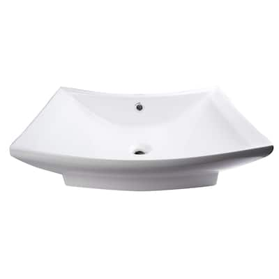 EAGO BA142 Rectangular White Porcelain 28-inch 1-hole Bathroom Vessel Sink