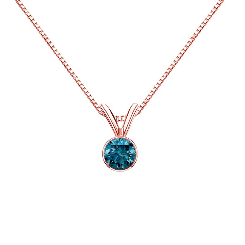 Auriya 14k Gold 1/4ctw Bezel-set Solitaire Blue Diamond Necklace (I1-I2)