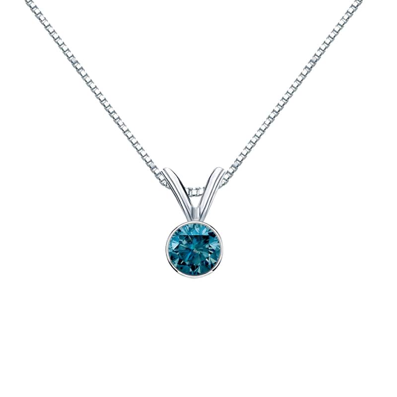 Auriya 14k Gold 1/4ctw Bezel-set Solitaire Blue Diamond Necklace (I1-I2)