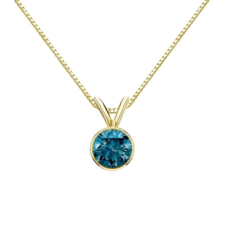 Auriya 14k Gold 1/2ctw Bezel-set Solitaire Blue Diamond Necklace (I1-I2)