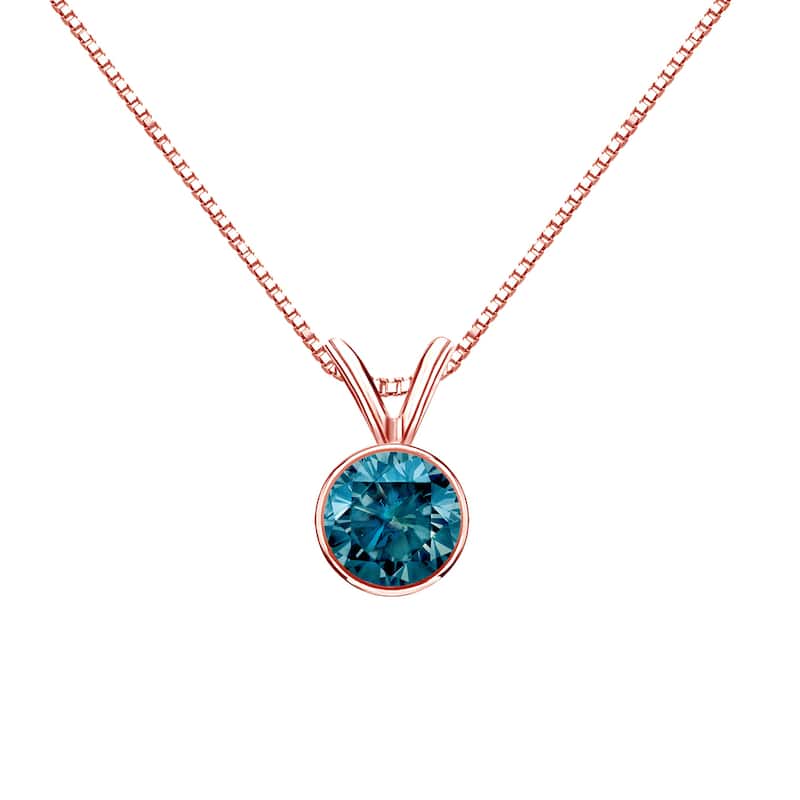 Auriya 14k Gold 1/2ctw Bezel-set Solitaire Blue Diamond Necklace (I1-I2)