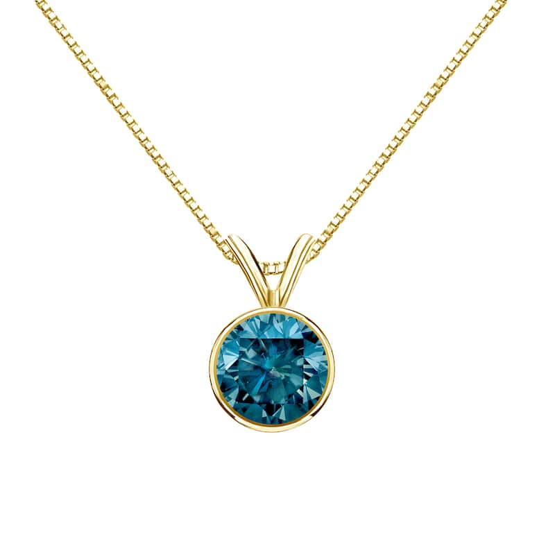 Auriya 14k Gold 3/4ctw Bezel-set Solitaire Blue Diamond Necklace (I1-I2)