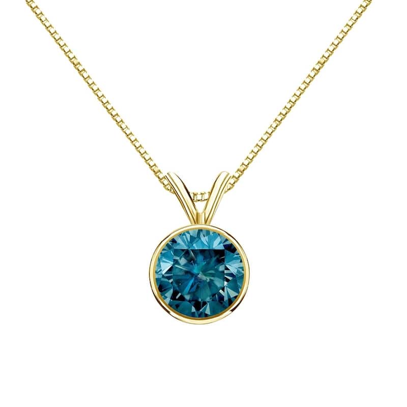 Auriya 14k Gold 1ctw Bezel-set Solitaire Blue Diamond Necklace (I1-I2)