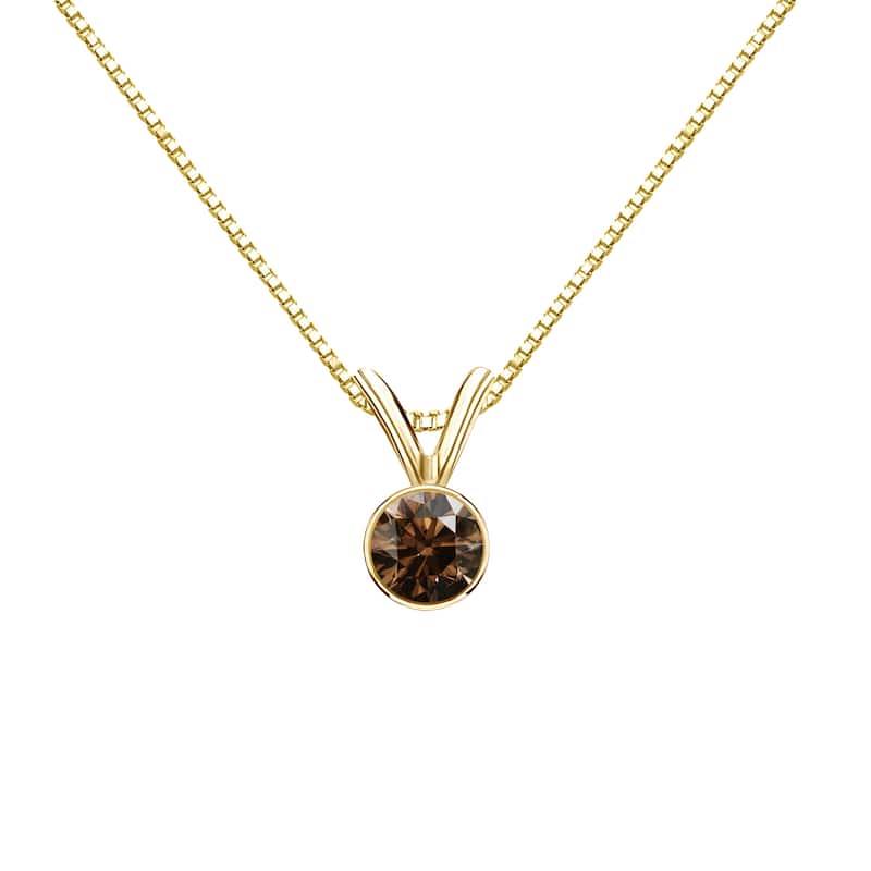 Auriya 14k Gold 1/4ct TDW Round Bezel-Set Brown Diamond Solitaire Necklace (SI1-SI2) - Yellow