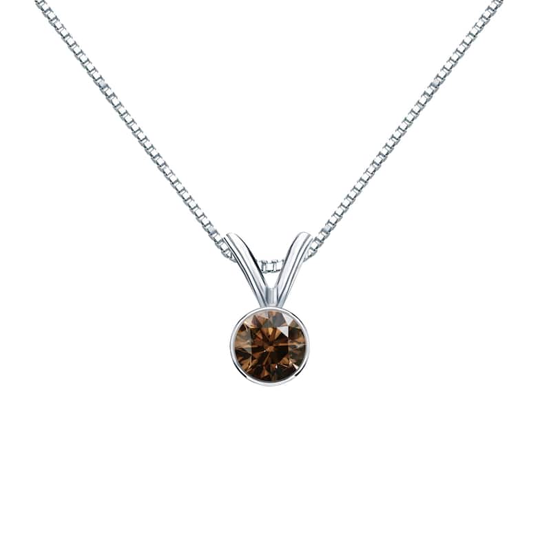 Auriya 14k Gold 1/4ct TDW Round Bezel-Set Brown Diamond Solitaire Necklace (SI1-SI2) - White