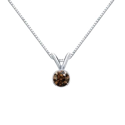 Auriya 14k Gold 1/4ct TDW Round Bezel-Set Brown Diamond Solitaire Necklace (SI1-SI2)