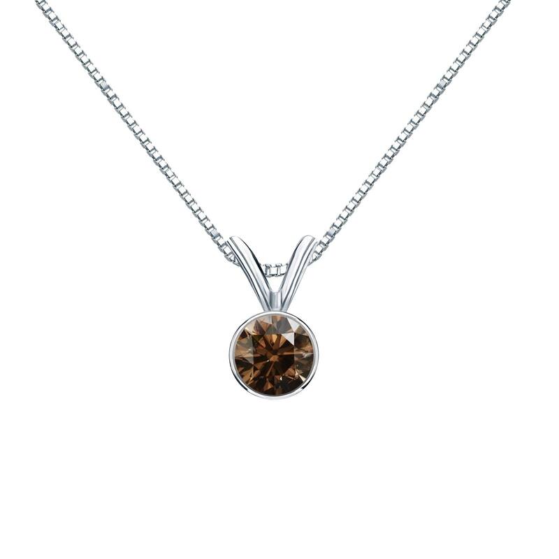 Auriya 1/3ctw Bezel Set Solitaire Brown Diamond Necklace 14k Gold