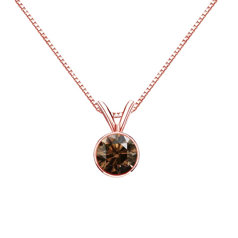 Auriya 1/2ctw Solitaire Brown Diamond Necklace 14k Gold Bezel-set (SI1-SI2) - Rose