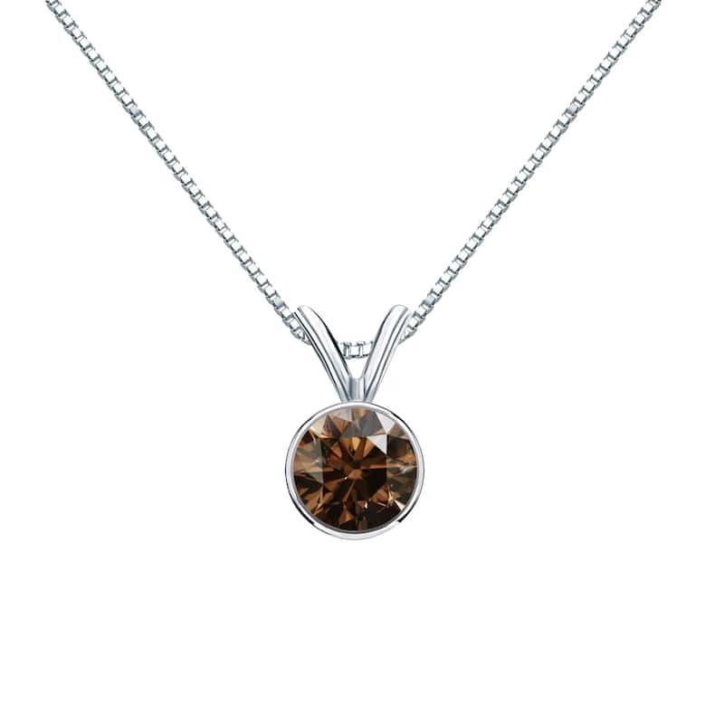 Auriya 1/2ctw Solitaire Brown Diamond Necklace 14k Gold Bezel-set (SI1-SI2) - White