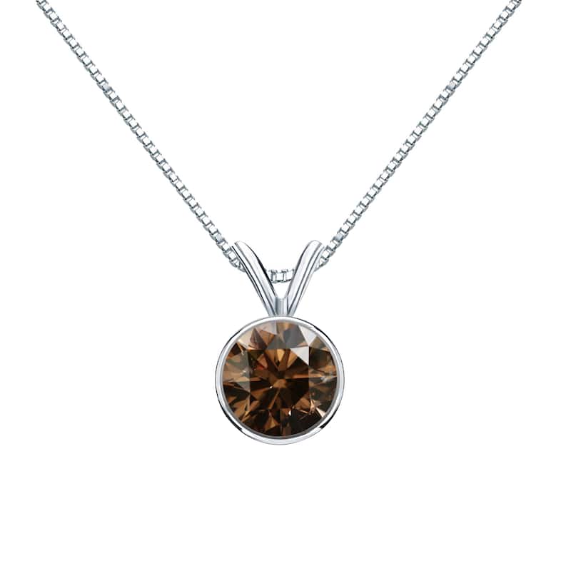 Auriya 14k Gold 3/4ct TDW Round Bezel-Set Brown Diamond Solitaire Necklace (SI1-SI2)