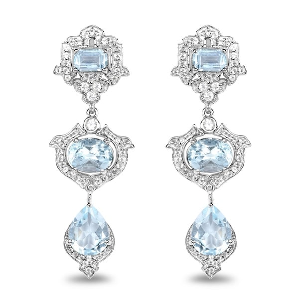 Malaika 0 925 Sterling Silver 9 23 Carat Genuine Blue Topaz And Malaika 0 925 Sterling Silver 9 23 Carat Genuine Blue Topaz And White Earrings