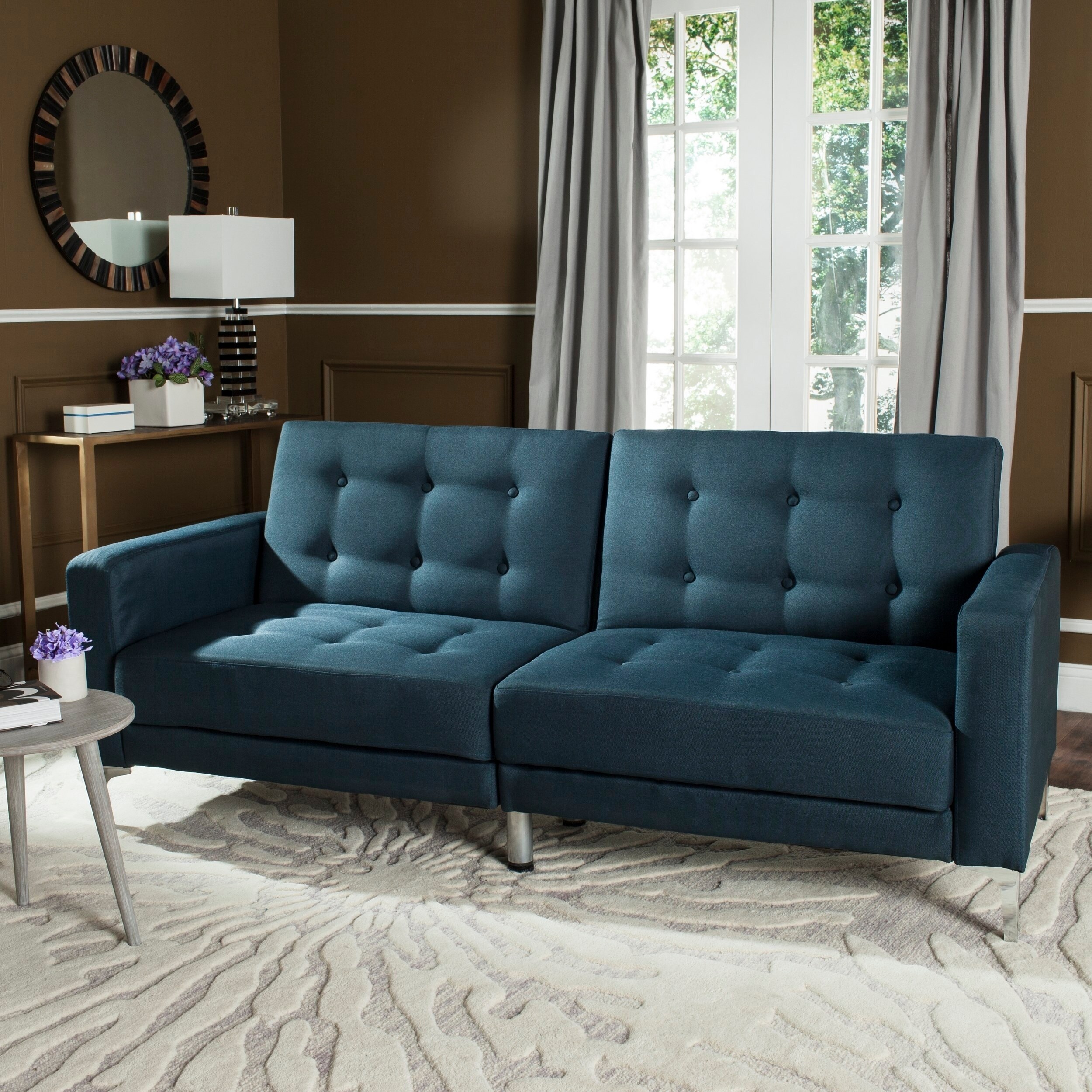 Shop Safavieh Soho Two In One Foldable Navy Loveseat Sofa Bed On