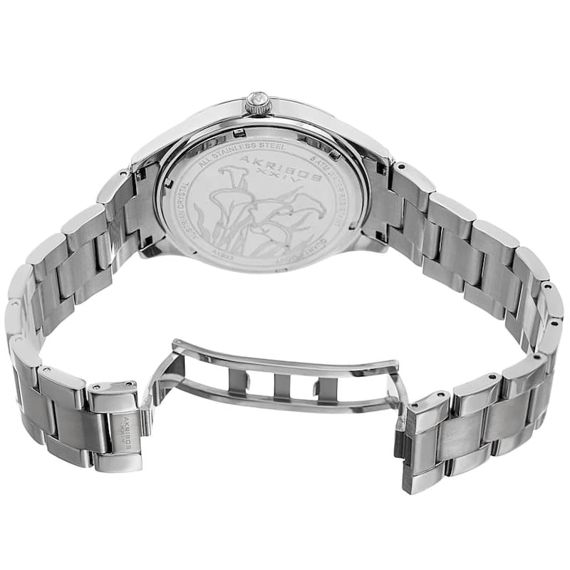 Akribos XXIV Women's Quartz Swarovski Crystal Silver-Tone Stainless Steel Bracelet Watch
