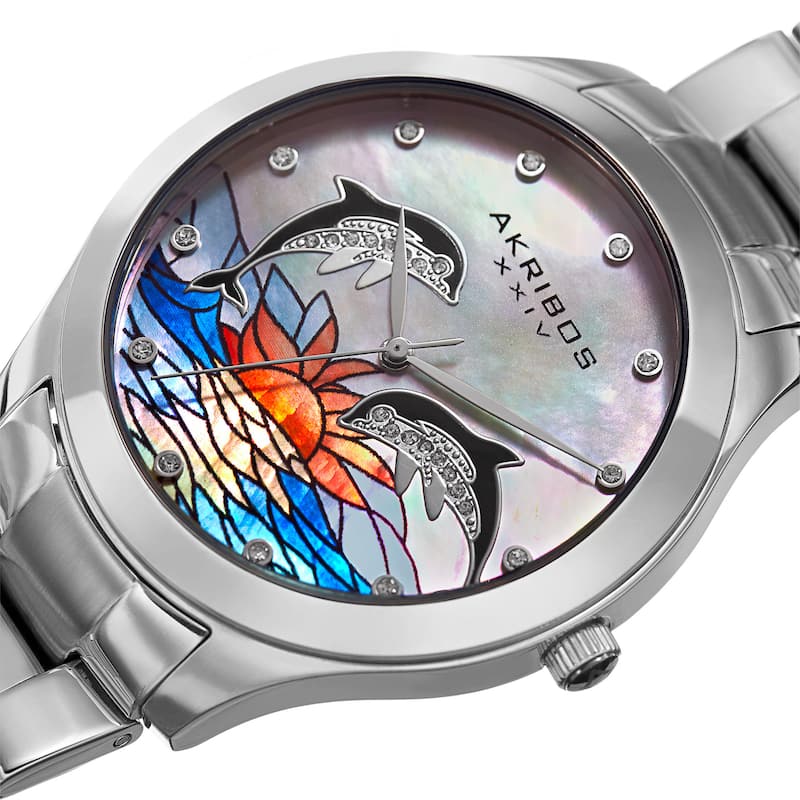 Akribos XXIV Women's Quartz Swarovski Crystal Watch with Stainless Steel Bracelet