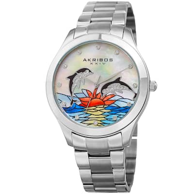Akribos XXIV Women's Quartz Swarovski Crystal Watch with Stainless Steel Bracelet