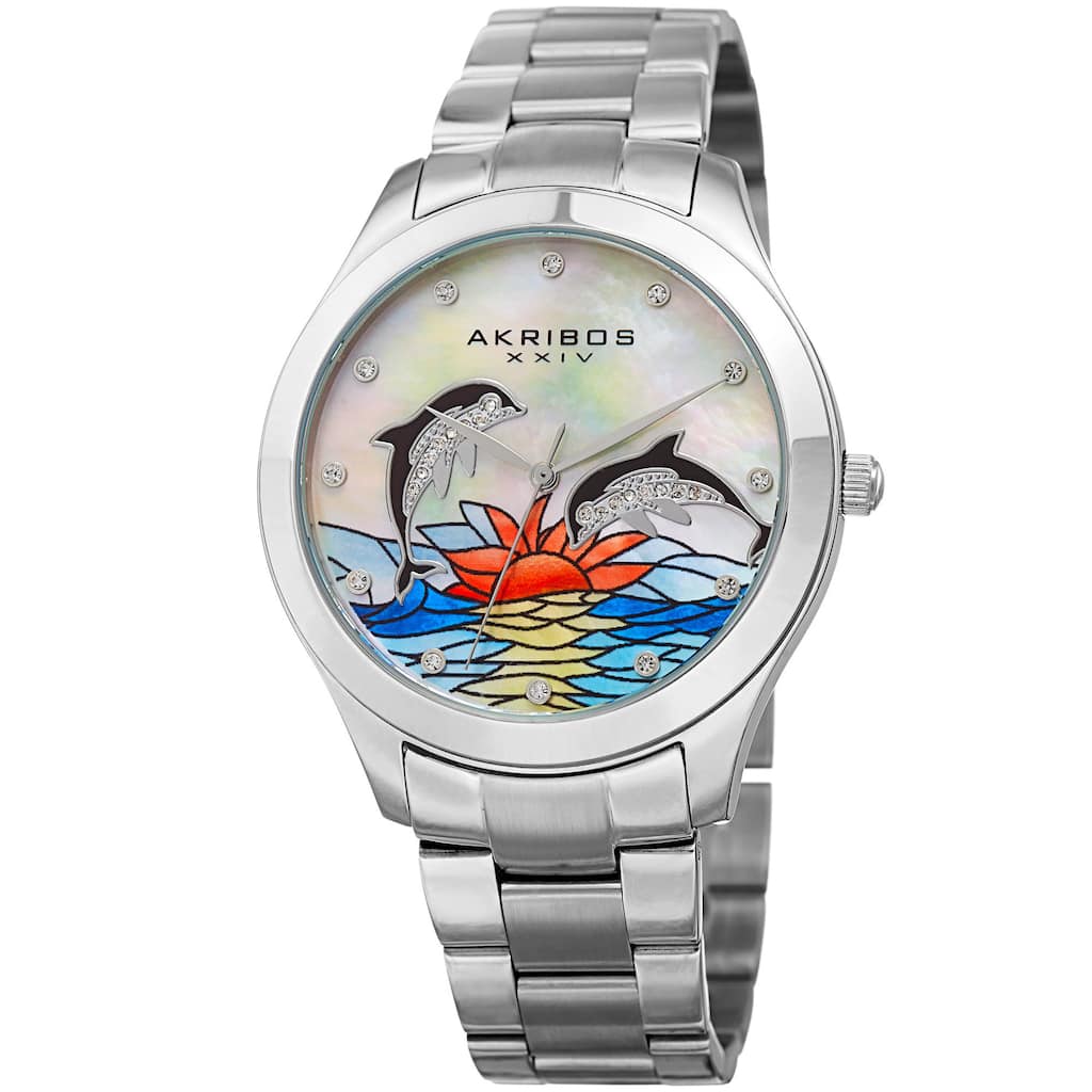 Akribos XXIV Women's Quartz Swarovski Crystal Watch with Stainless Steel Bracelet