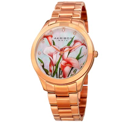 Akribos XXIV Women's Quartz Swarovski Crystal Rose-Tone Stainless Steel Bracelet Watch