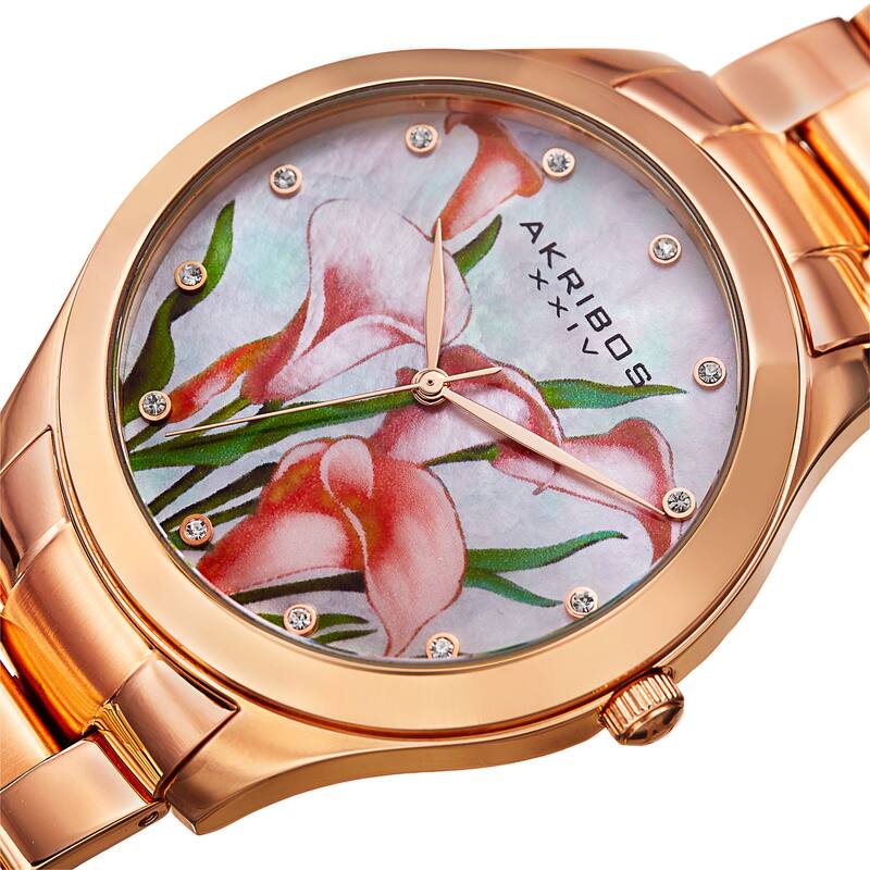 Akribos XXIV Women's Quartz Swarovski Crystal Rose-Tone Stainless Steel Bracelet Watch