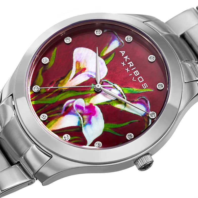 Akribos XXIV Women's Quartz Swarovski Crystal Silver-Tone Stainless Steel Bracelet Watch
