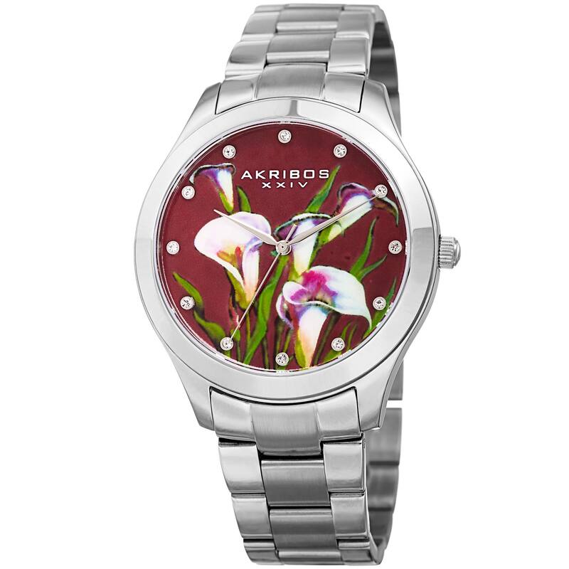 Akribos XXIV Women's Quartz Swarovski Crystal Silver-Tone Stainless Steel Bracelet Watch