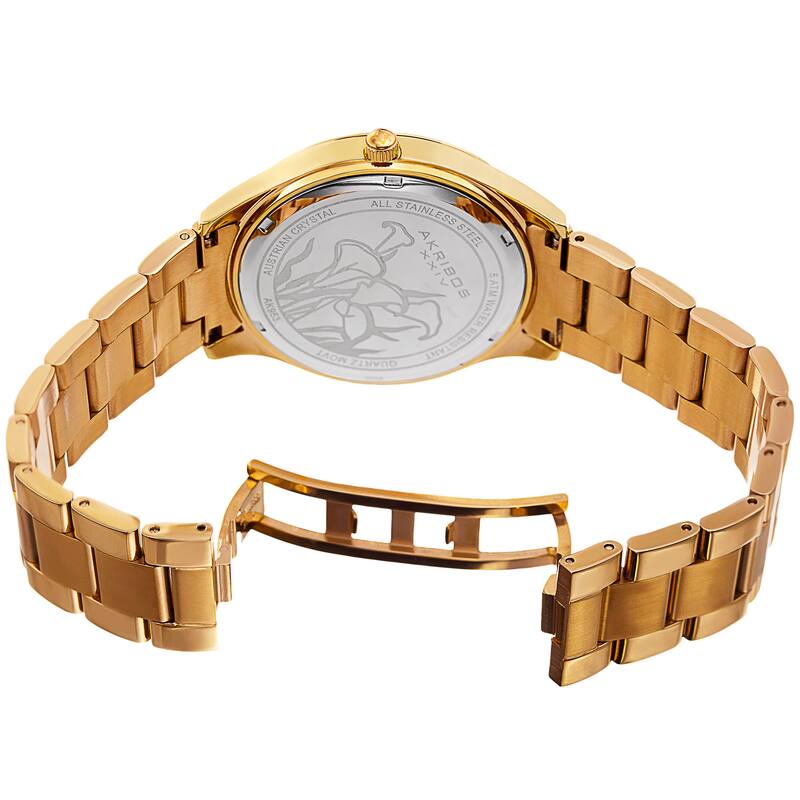 Akribos XXIV Women's Quartz Swarovski Crystal Gold-Tone Stainless Steel Bracelet Watch