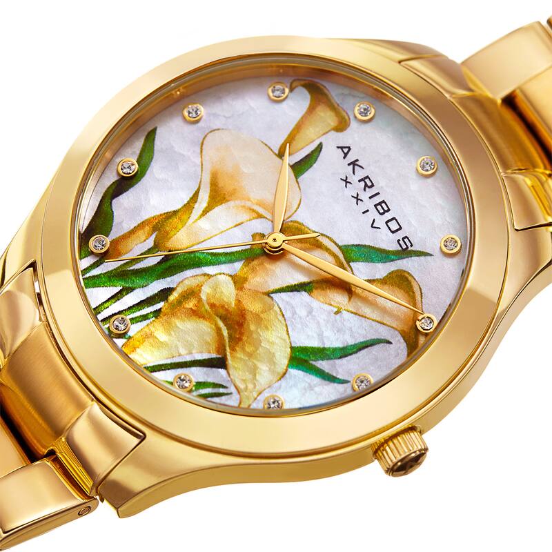 Akribos XXIV Women's Quartz Swarovski Crystal Gold-Tone Stainless Steel Bracelet Watch