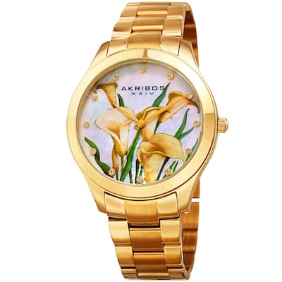 Akribos XXIV Women's Quartz Swarovski Crystal Gold-Tone Stainless Steel Bracelet Watch