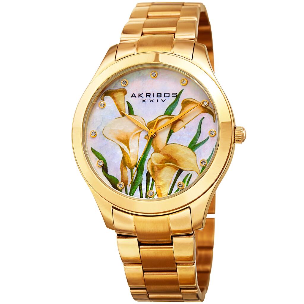Akribos XXIV Women's Quartz Swarovski Crystal Gold-Tone Stainless Steel Bracelet Watch