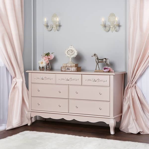 slide 2 of 2, Evolur Aurora Pink Wood Seven-drawer Double Dresser