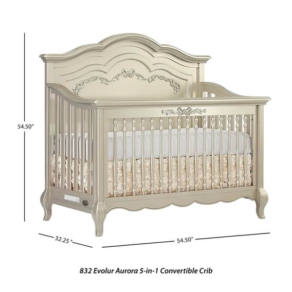 dimension image slide 1 of 2, Evolur Aurora 5 in 1 Convertible Crib - Grey